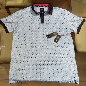 Kenneth Cole Mens golf polo size large fun pattern with golf clubs and balls